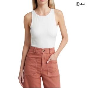 BP. High-Neck Ribbed Tank Bodysuit “Butter Tank”- White